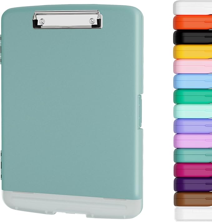 Piasoenc Clipboard with Storage, 8.5 x 11 Clip Board with Pen Holder, Teal | High Capacity, Heavy Duty Plastic Organization Box for A4 Legal Paper Folder, Folio & Side-Opening Nurses, Teachers, Student