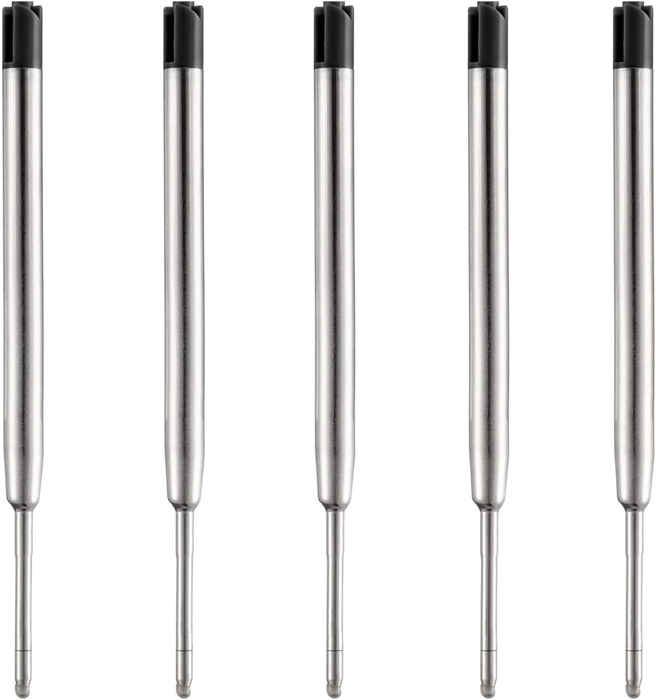 HeTaoCat Black Ink Refill Pack of 5, Replaceable Ballpoint Pen Refills, Medium Point Metal Refil (Black)