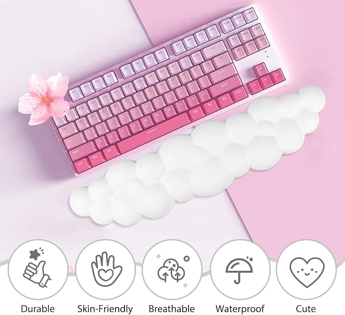 JIKIOU Upgrade Leather Cloud Wrist Rest for Keyboard and Mouse & Cup Pad | Wish Gift-Cute Cloud Shape, Comfortable and don’t Irritate to Skin, Non-Slip PU Base,Soft Memory Foam filled for Pain Relief