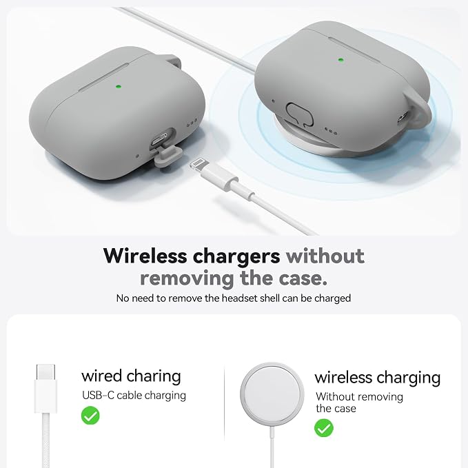 Ljusmicker for AirPods Pro 3 Case 2025 with Cleaner Kit,Light Grey | Soft Silicone Protective Cover for Apple AirPod Pro 3rd Generation Case with Keychain for Women Men,Shockproof