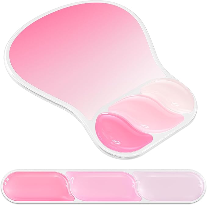 AKIT Ergonomic Mouse Pad and Keyboard Wrist Rest Set,Gel Mousepad,Rose Pink | Wrist Support for Computer Keyboard, Non-Slip PU Base, Pain Relief, Typing Comfort, Fit for Gaming, Office, Home