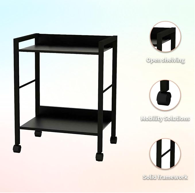 Small Rolling Printer Stand, 2-Tier Mobile Cart with Shelf for Home Office | Roll it beside your desk for printers, beside your sofa for coffee, or beside your bed for books. One cart, every room.