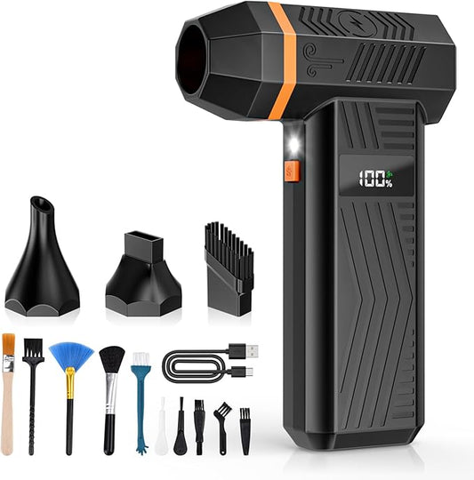 Compressed Air Duster, 180000RPM Electric Air Duster with 4-Speed Adjustable & Display Screen & LED Light & 5000mAh Battery, Rechargeable Cordless Electronics Air Blower for Keyboard/PC/Car