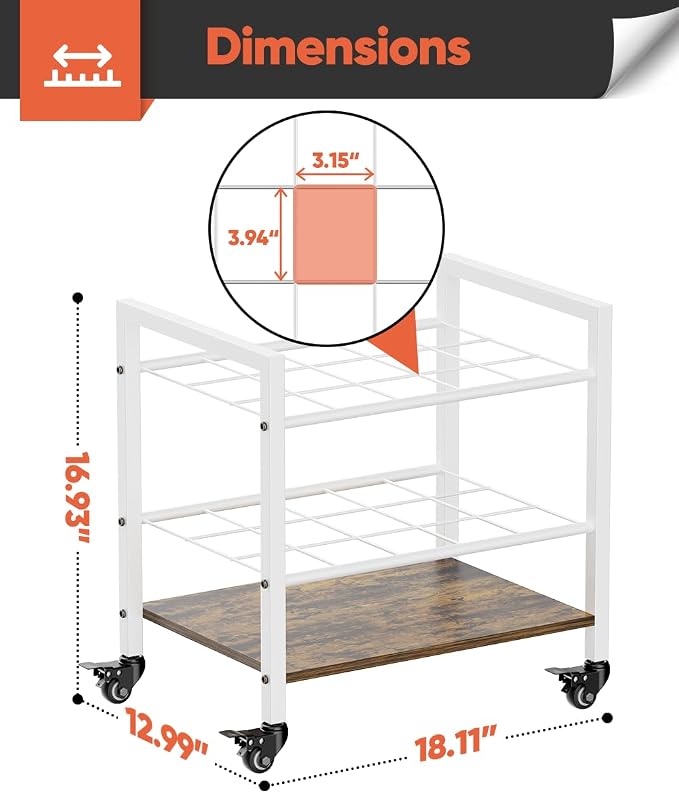 Blueprint Storage Rack Cart, 15 Slots Metal Rolling File Holder with Wheels & Adjustable Pads, Mobile Gift Wrapping Paper Organizer for Maps/Posters/Architectural Construction Plans, White