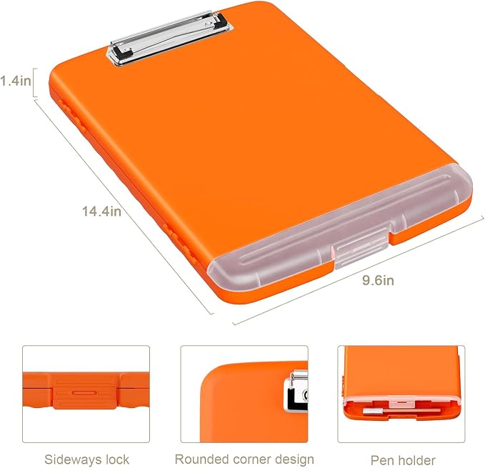 Piasoenc Clipboard with Storage, 8.5 x 11 Clip Board with Pen Holder, Orange