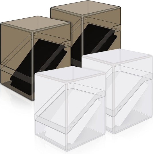Mlikero Card Deck Cases, 4 Pack Acrylic Commander Deck Box Holding 100+ Sleeved Cards with 4 Dividers, Sturdy Card Storage Box Fit for MTG, TCG, Sports Cards (Clear&Black)
