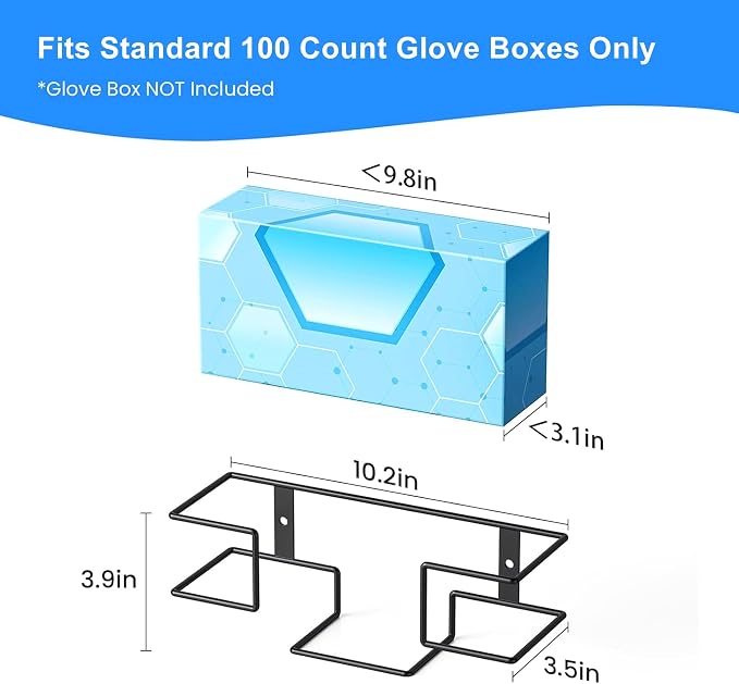 THYGIFTREE Glove Box Holder Wall Mount, Metal Dispenser Rack for Standard 100 Count Disposable Nitrile, Latex & Vinyl Glove Boxes, for Kitchen, Bathroom, Garage, Black
