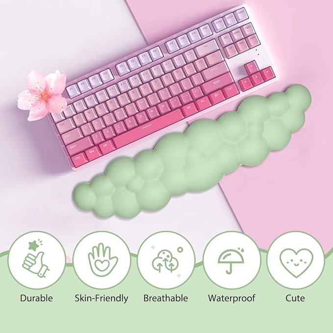 JIKIOU Upgrade Leather Cloud Wrist Rest for Keyboard and Mouse & Cup Pad | Wish Gift-Cute Cloud Shape, Comfortable and don’t Irritate to Skin, Non-Slip PU Base,Soft Memory Foam filled for Pain Relief