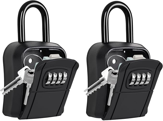 Portable Key Lock Box,Key Holder Safe Security Lock Box for Indoor, Outdoor, Garage, Garden, Store (2, Black)