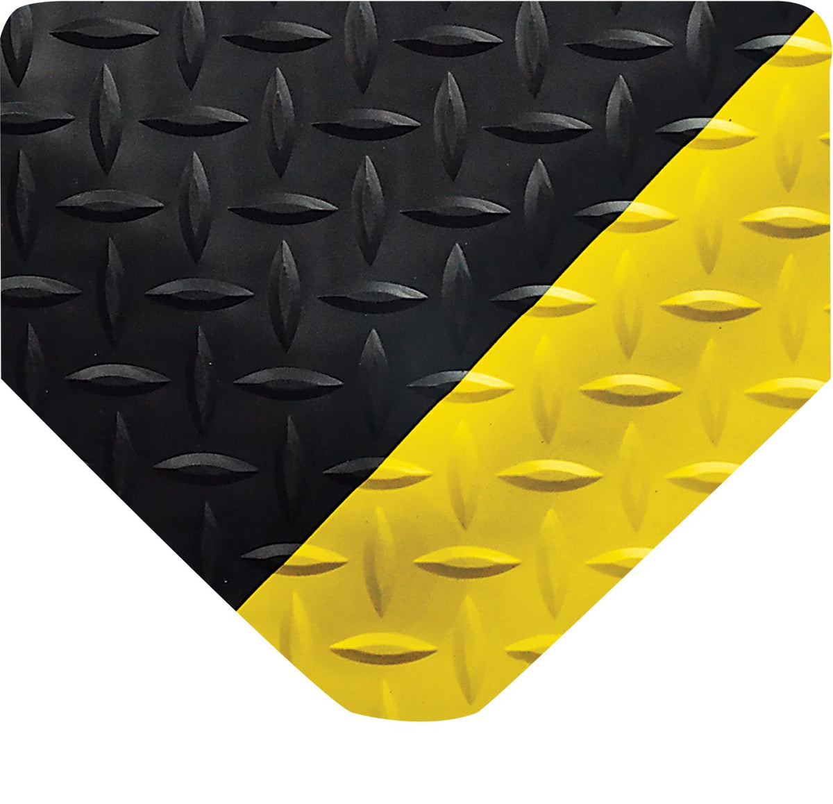 Wearwell 414.1516x2x8BYL Diamond-Plate SpongeCote UltraSoft Mat, 8' Length x 2' Width x 15/16" Thick, Black with Yellow