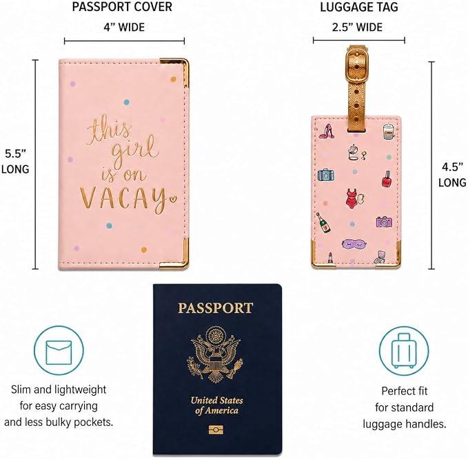 WORD TRAVELER Passport Cover Holder And Luggage Tag Set In Gift Box | Faux Material, Adjustable Buckle Strap, Privacy ID Window, Slim Lightweight Build for Easy Carry