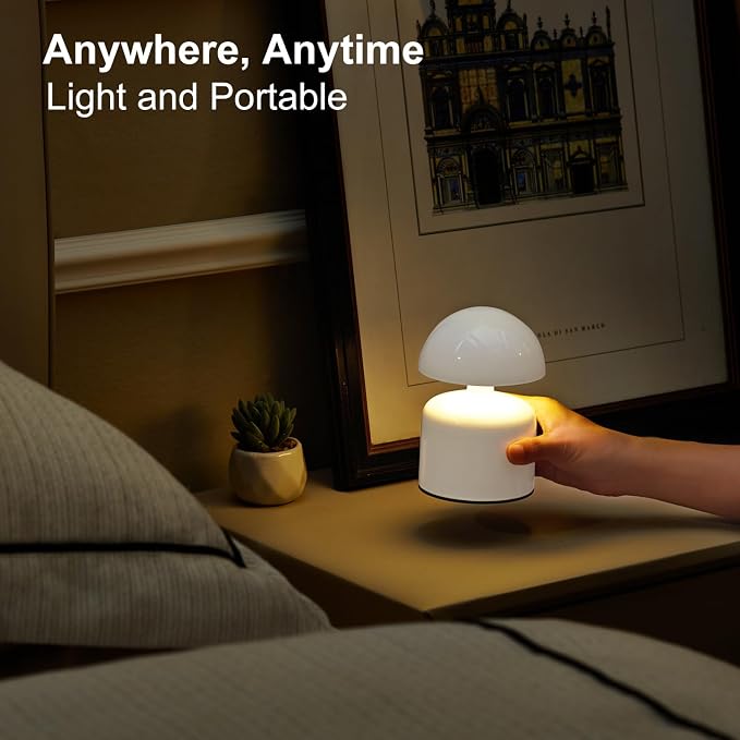 SAIWEYA Modern Cordless Mushroom Small Table Lamp, Dimmable Touch Battery | 3-Way Dimmable, Mini Rechargeable LED Desk Lamp, Night Light, Bedside Nightstand Lamps for Bedroom, Living Room