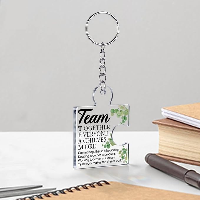 Team Appreciation Gifts Bulk Thank You Keychains for Coworkers | Gift Set for Employee, Staff, Teachers, Teamwork Puzzle Piece Keyring, Acrylic