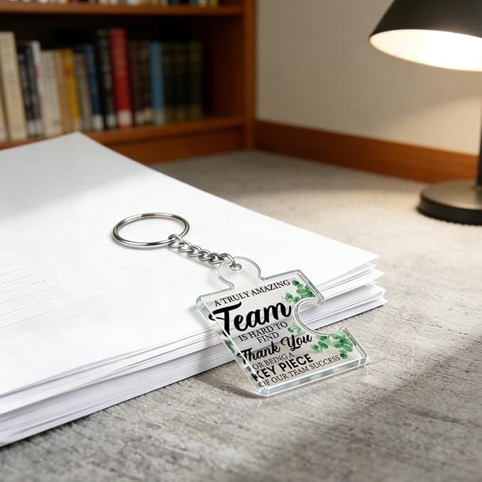 Team Appreciation Gifts Bulk Thank You Keychains for Coworkers | Gift Set for Employee, Staff, Teachers, Teamwork Puzzle Piece Keyring, Acrylic