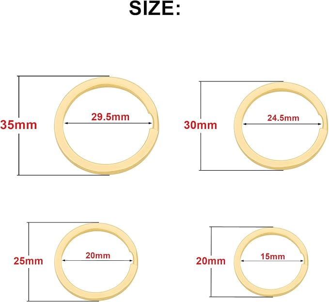 40 Pack Key Ring Keychain Mix 4 Sizes Golden Metal Flat Split Key Chains Rings for Home Car Dog Tag Office Lanyards Keys Attachment