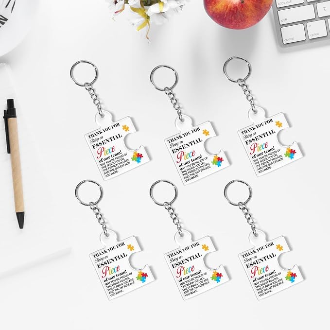 Team Appreciation Gifts Bulk Thank You Keychains for Coworkers | Gift Set for Employee, Staff, Teachers, Teamwork Puzzle Piece Keyring, Acrylic
