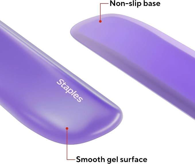 STAPLES Gel Keyboard Wrist Rest, Ergonomic Non‑Slip Wrist Support Cushion for Comfortable Typing, Durable Gel‑Filled Design, Purple Crystal