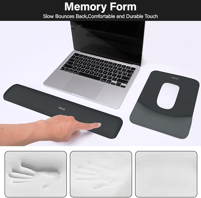 MOSISO Wrist Rest Support Mouse Pad & Keyboard Set, Slate Gray | Rectangular Ergonomic Mousepad, Non-Slip Base, Home/Office Pain Relief & Easy Typing, Neoprene Cloth & Raised Silicone Lining