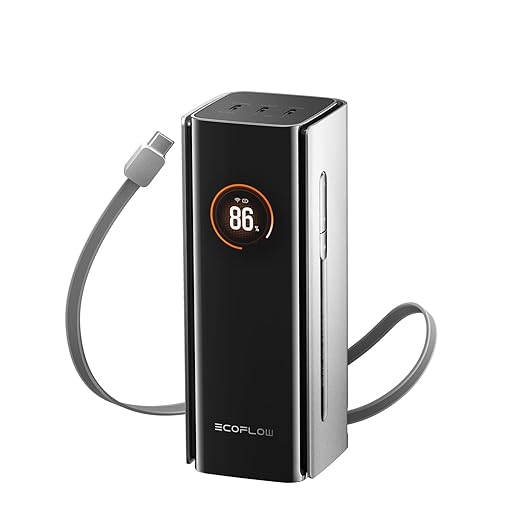 EF ECOFLOW Rapid Pro Power Bank 20000mAh, 230W Max Output with 100W Built-in Cable, 4-Port Portable Charger, Up to 120W Charging Power, Compatible with iPhone 17/16/15/14, Samsung, Laptop and More