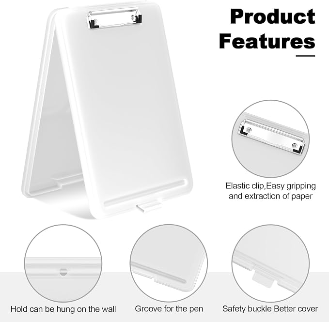 Hongri Clipboard with Storage, 8.5 x 11 Clip Board Foldable, White | Bottom Opening, Size 13.4 x 9.4 X 0.9 in for Nurses, Teacher, Students, Classroom, School & Office Supplies