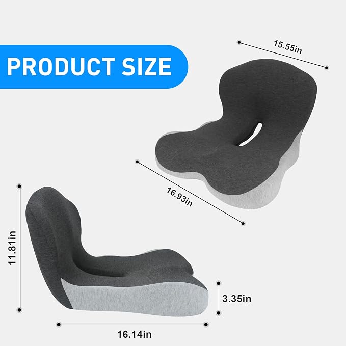 Denchy Memory Foam Car Seat Cushion with Back Support, Truck Driver Cushion | Seat Cushion with Lumbar Support Pillow for Long Driving, Orthopedic Butt Sitting Pad for Office Chair Pain Relief
