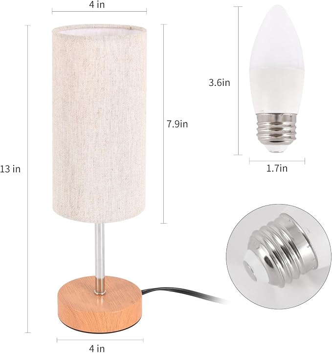 RISLG 2 Pack Small Table Lamps, Bedside Lamps for Nightstand with Wire Switch, Modern Minimalist Desk Lamp with Linen Fabric Shade for Dorm Kids Room Living Room Office Bedroom, Bulb Included