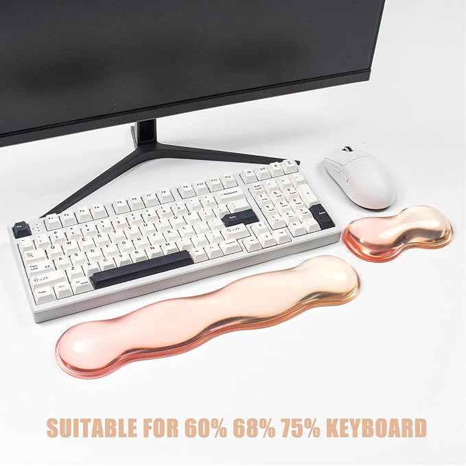 Gel Keyboard and Mouse Wrist Rest Set – Clear Orange Wrist Rest for Computer Keyboard 60%/68%/75%, Keyboard Cushion, Comfort & Support for Typing and Gaming