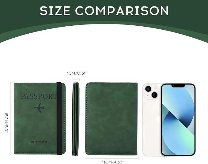 ILIYAH-Passport Cover-Passport Holder Travel Wallet-RFID Blocking Passport Case Travel Accessories Card Holder Wallet Unisex Travel Gifts (Green)