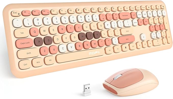 MOFII Wireless Keyboard Mouse Combo, Colorful Compact Full Size Wireless Keyboard and Mouse Set 2.4G Ultra-Thin Sleek Design for Windows, Computer, Desktop, PC, Notebook- Milk Tea Colorful