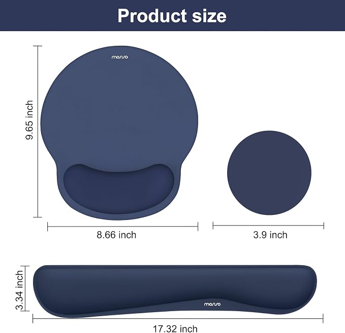MOSISO Wrist Rest Support for Mouse Pad&Keyboard Set, Navy Blue | Streamline Ergonomic Mousepad&Coaster Non-Slip Base Home/Office Pain Relief&Easy Typing Pad with Soft Cloth&Silicone Lining