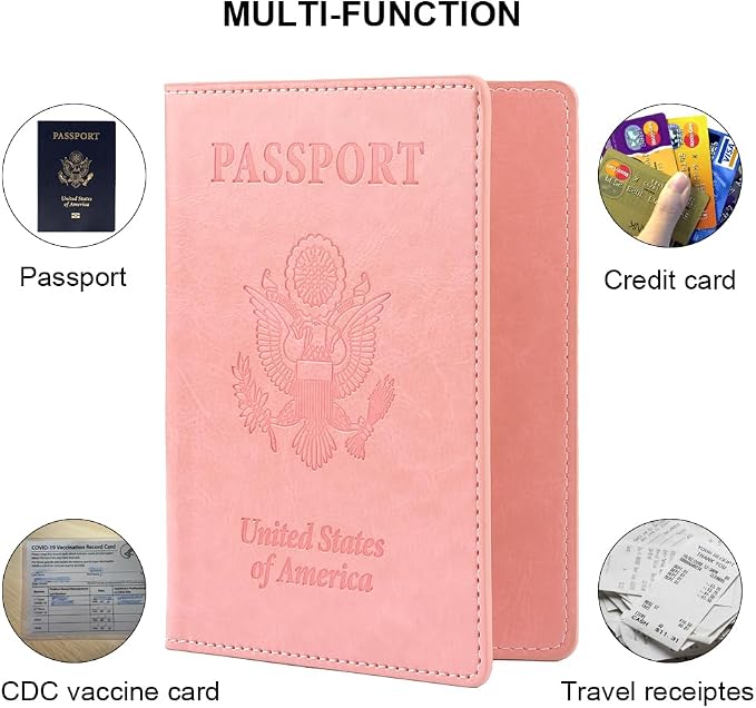 Passport Holder, Pink Passport Holder for Women, Travel Passport Wallet, 1 Pack Slim Passport Cover Travel Must Haves, Pu Leather Passport Case Protector International Travel Accessories
