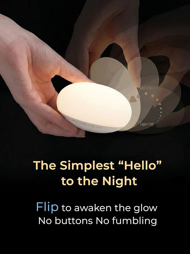 EASZZZ Flip Baby Night Light, Nursery Egg Light | Portable | Newborn Safe, Soft Glow, Dimmable Silicone Touch Lamp for Diaper Changing/Feeding/Travel | Baby Shower Registry Gift