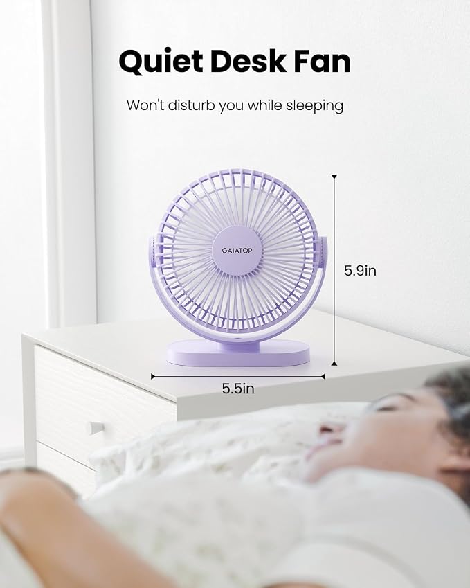 Gaiatop USB Desk Fan, 5.5 Inch Small Quiet Powerful 3 Speeds 90° Rotate, Personal Mini Portable Desktop Table Fans, Cooling for Home Office Car Travel Indoor Outdoor Pink (Pack of 2)