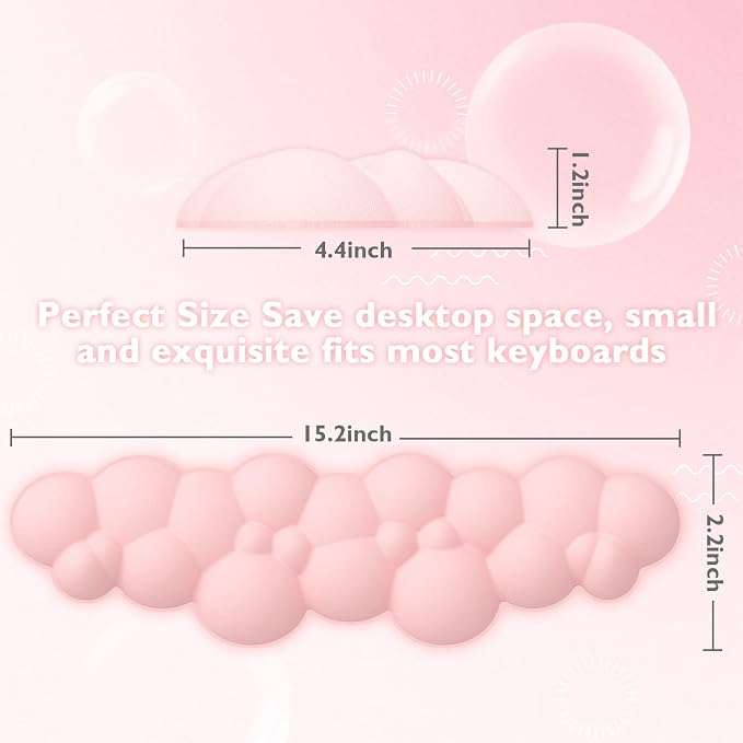 ATTACK SHARK Cloud Mouse Pad Wrist Support and Keyboard Wrist Rest,Ergonomic Design for Typing Pain Relief,Memory Foam Wrist Rest Leather Cup Coaster,Lightweight Desk Gel Hand Wrist Rests(Pink)