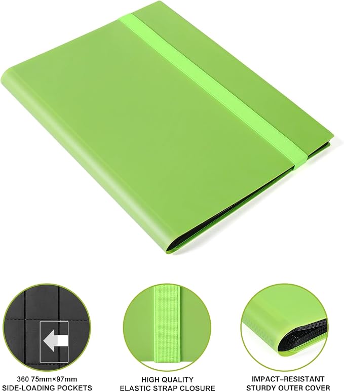 GEAoffice Card Binder, 9 Pockets Trading Card Album Folder, 360 Side Loading Pocket Binder for Sports&Game Cards, MTG and Other TCG, Light Green