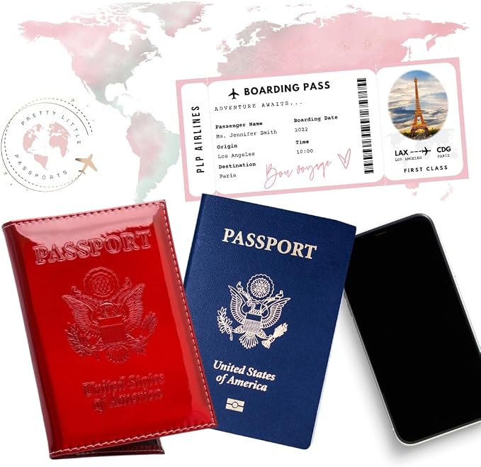 Chrome Passport Cover Vaccine Card Holder Combo, Passport Holder with Vaccine Card Slot (Red)