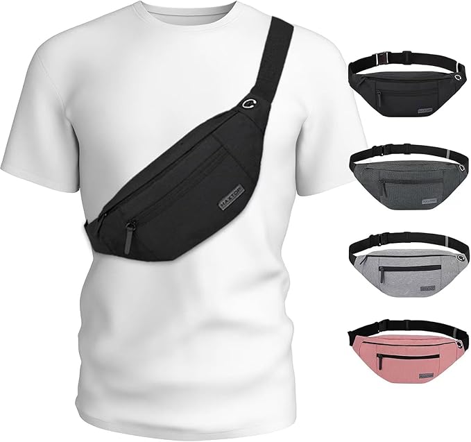 Large Crossbody Fanny Pack for Women Men Shoulder Sling Bag Fit All Phones | 4-Zipper Pockets,Key Chain,Hands-Free,Ideal for Sports Festival Workout Traveling Running Casual