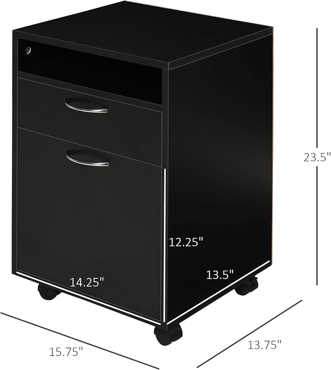 HOMCOM Mobile Storage Cabinet Organizer, Bathroom Drawer Cabinet, Black | Printer Stand, Castors