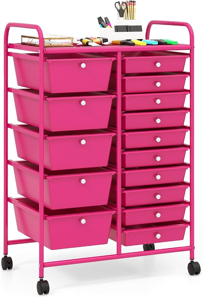 RELAX4LIFE 15-Drawer Storage Drawer Carts - Mobile Rolling Utility Cart w/Wheels, Craft Organizer for Classroom Organization and Storage, School, Office, Home, Storage Organizer Cart