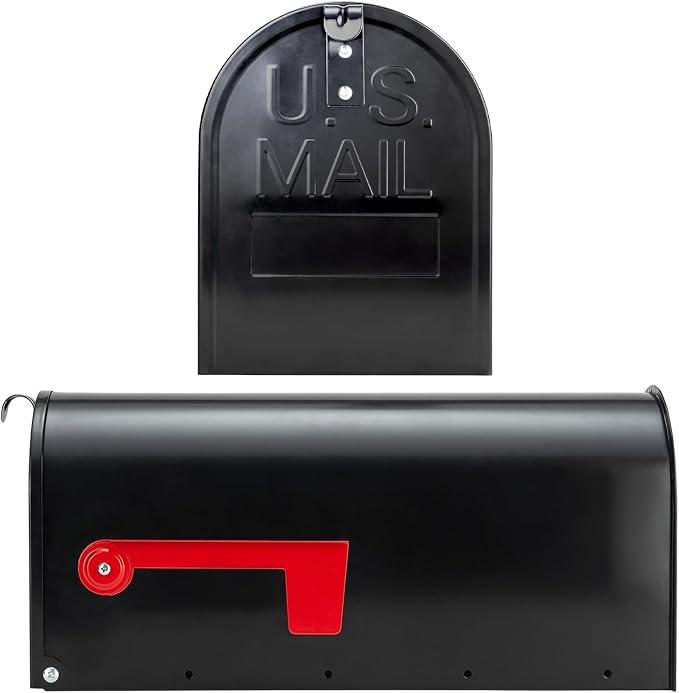 BlissBoard Mailboxes for Outside, Galvanized Steel Medium Black Metal Mailbox, 20 x 8.7 x 6.7 Inches