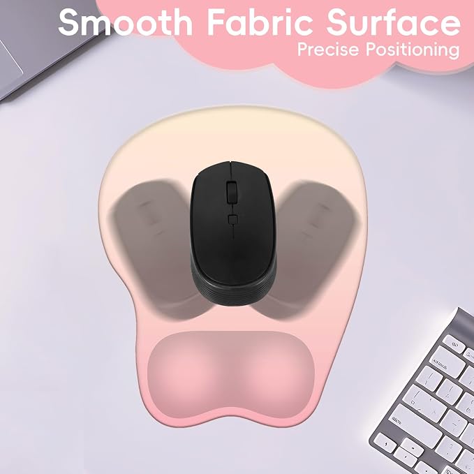 Mouse Pad with Wrist Rest Ergonomic Mouse Pad with Comfortable M-Shape Pain Relief Wrist Support Non-Slip PU Base Mousepad for Laptop, Office & Home (Peach Pink)