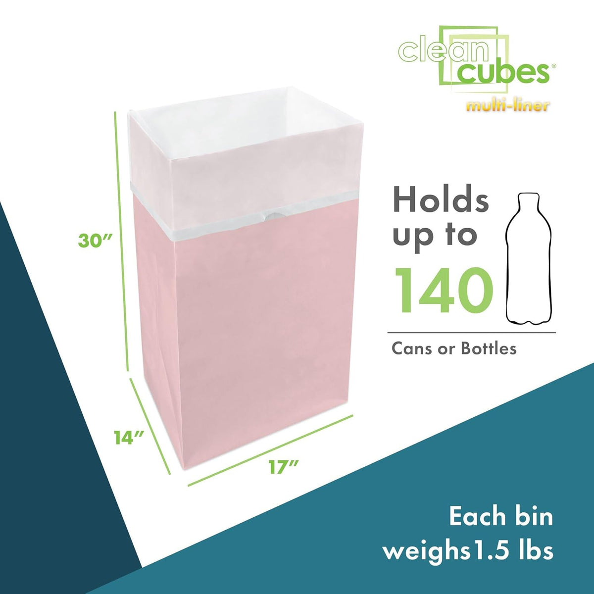 | 30 Gallon Multi-Liner Disposable Trash Cans (3-Pack) - Reusable Garbage and Recycling Bins for Parties, Events, and More (Pink)