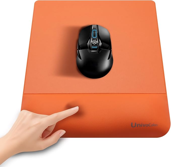 Design-Wave Wrist Rest Mouce Pad,PE Mouse Sliding Panel+Artificial Sheepskin+Memory Foam+Ergonomic+Anti-Slip Gel,Resilience Support During Work and Gaming,Mouce Accessory,Tangerine