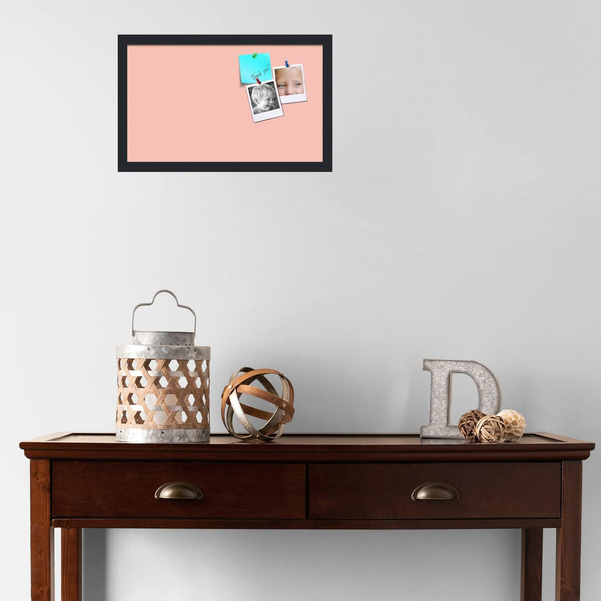 PinPix 20x12 Inch Cork Bulletin Board. This Decorative Framed Pin Board Comes with Pink Pastel Design and a Satin Black Frame. Ideal for Home Office Decor or Message Board (PinPix-1813)