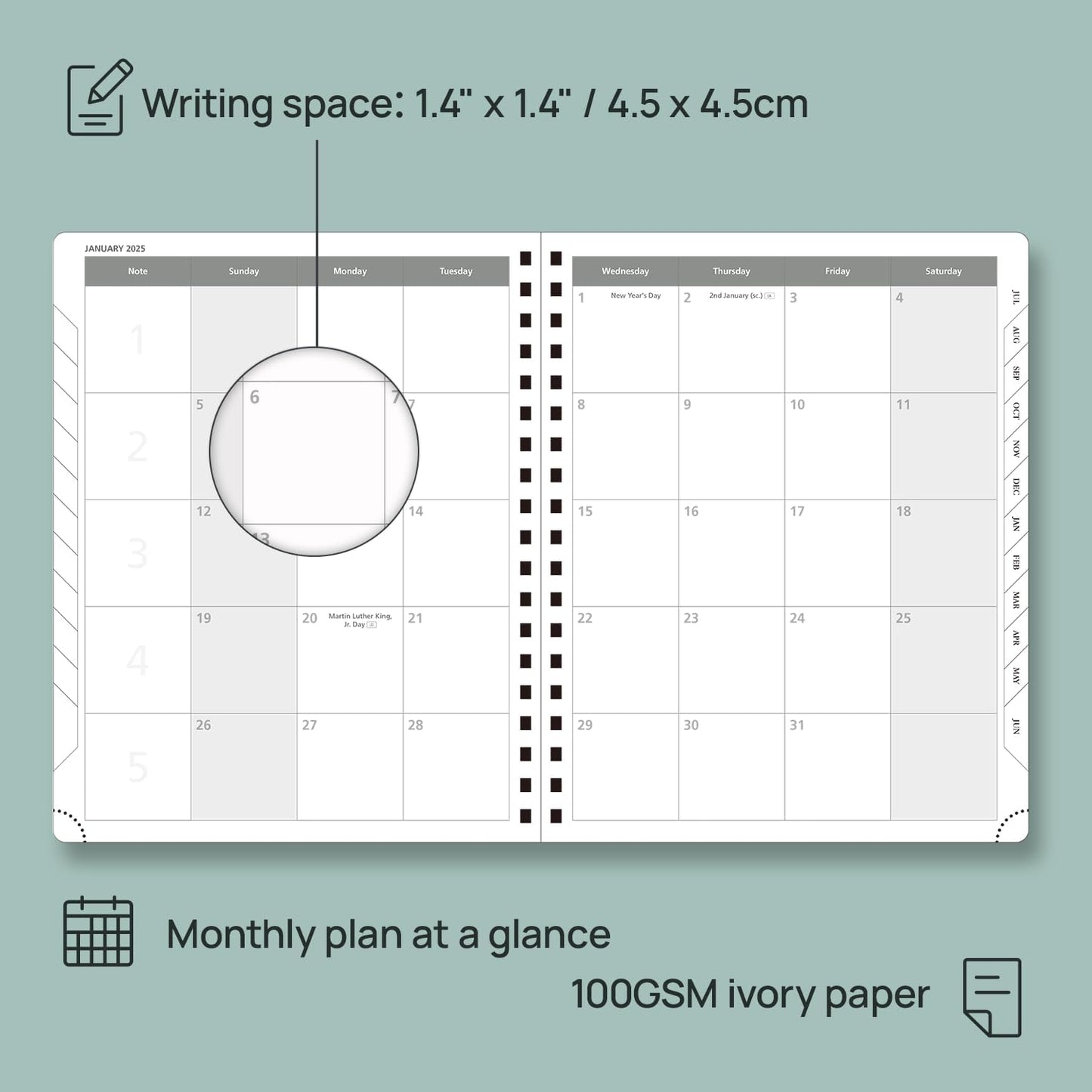 POPRUN Academic Planner 2025-2026 (July 2025-June 2026), Daily Weekly and Monthly Appointment Book (Wirebound Hard Cover - 10'' x 8'') with Hourly Time Slots, Tabs, 100 GSM - Black