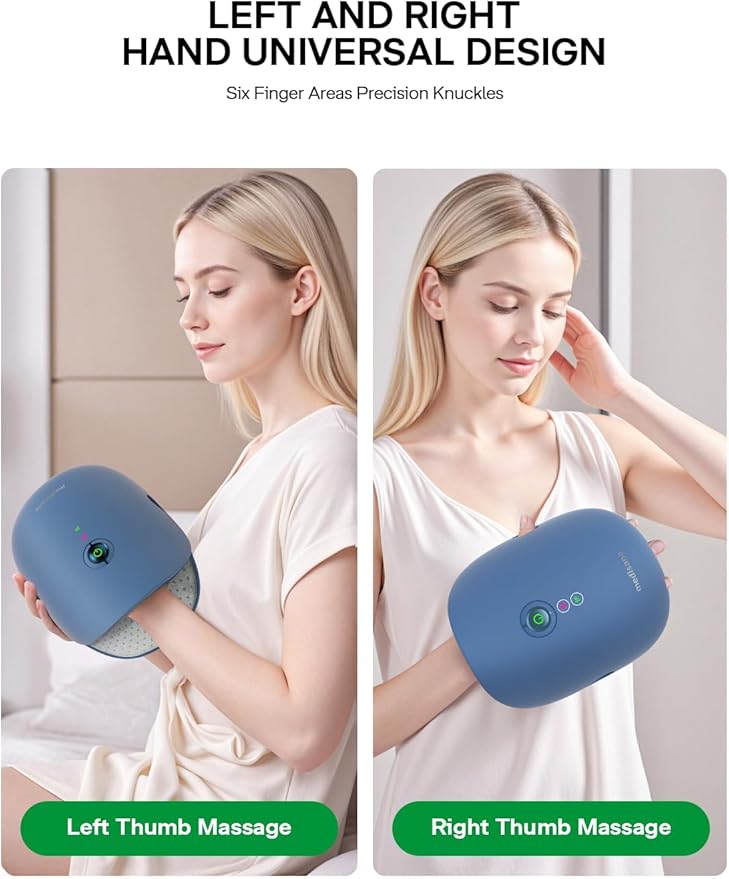 Medisana Hand Massager with Heat and Compression, Cordless Hand Massager for Arthritis and Carpal Tunnel Relief, Knuckle Stretching Massage, Birthday Christmas Gifts for Men Women Dad Mom-Blue