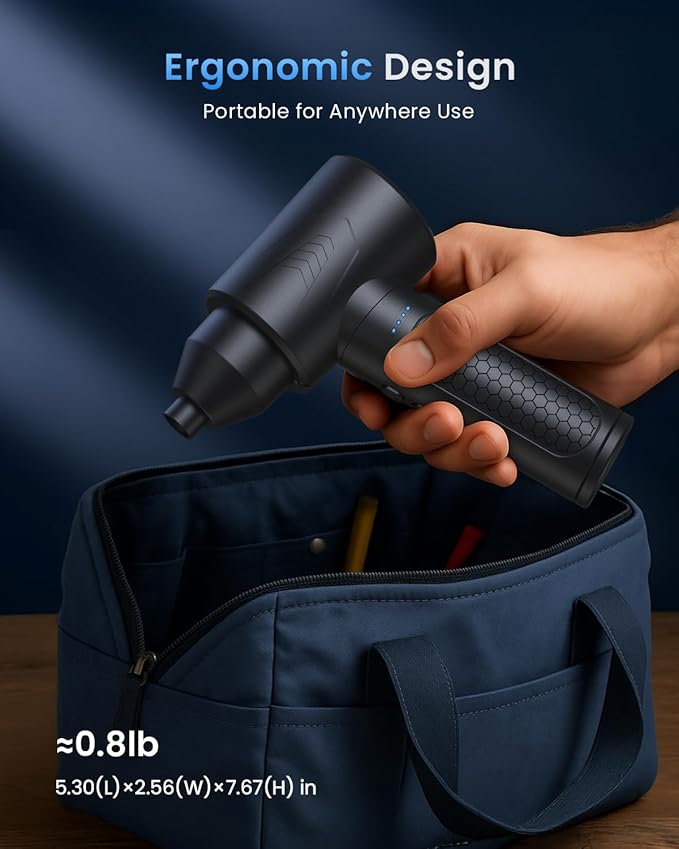 Electric Air Duster – 150000RPM Powerful Compressed Air Duster with LED Light, 3 Gears, 7500mAh Battery & Fast Charging, Rechargeable Air Blower for Computer, Keyboard, PC, Car, House & Outdoor