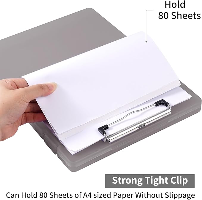 2 Pack Letter Size Clipboard with Storage 8.5 * 11, Plastic Clear Gray Clipboard File Box A4 Nursing Clip Board for School & Office with Christmas Stickers (Clear Gray-2PCS)