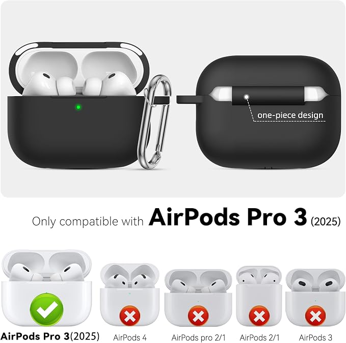 for AirPods Pro 3 Case 2025,Come with Cleaner Kit,Magnetic Black | Silicone Protective Cover for Airpod Pro 3rd Generation Case with Keychain,for Women Men,One-Piece Design,Shockproof,Magnetic