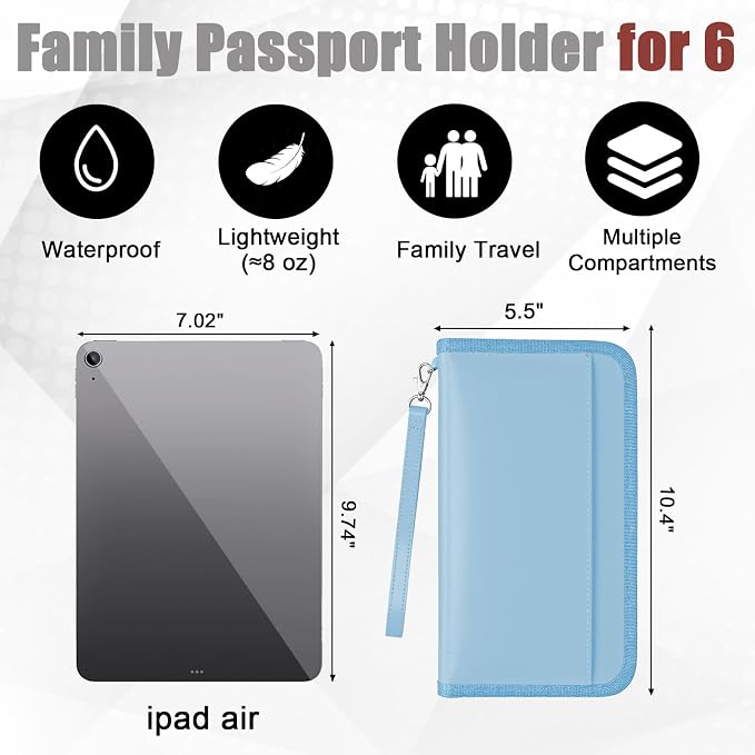 GOAUS Passport Holder for Travel with AirTag Slot, for Family of 4 to 6 | Multiple, Travel Document Organizer, Cards Cash Pockets, RFID Blocking, Waterproof, Gifts, Faux Leather, AirTag Not Included